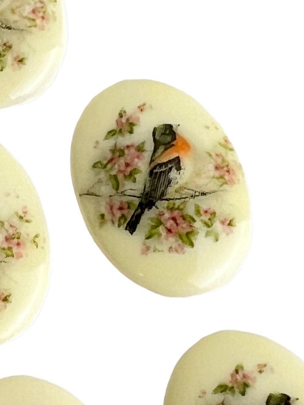 Vintage Style Litho Bird Acrylic Cabochons 25x18 mm - Destash Lot of 8